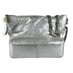 CHANEL Silver Leather Shoulder Bag